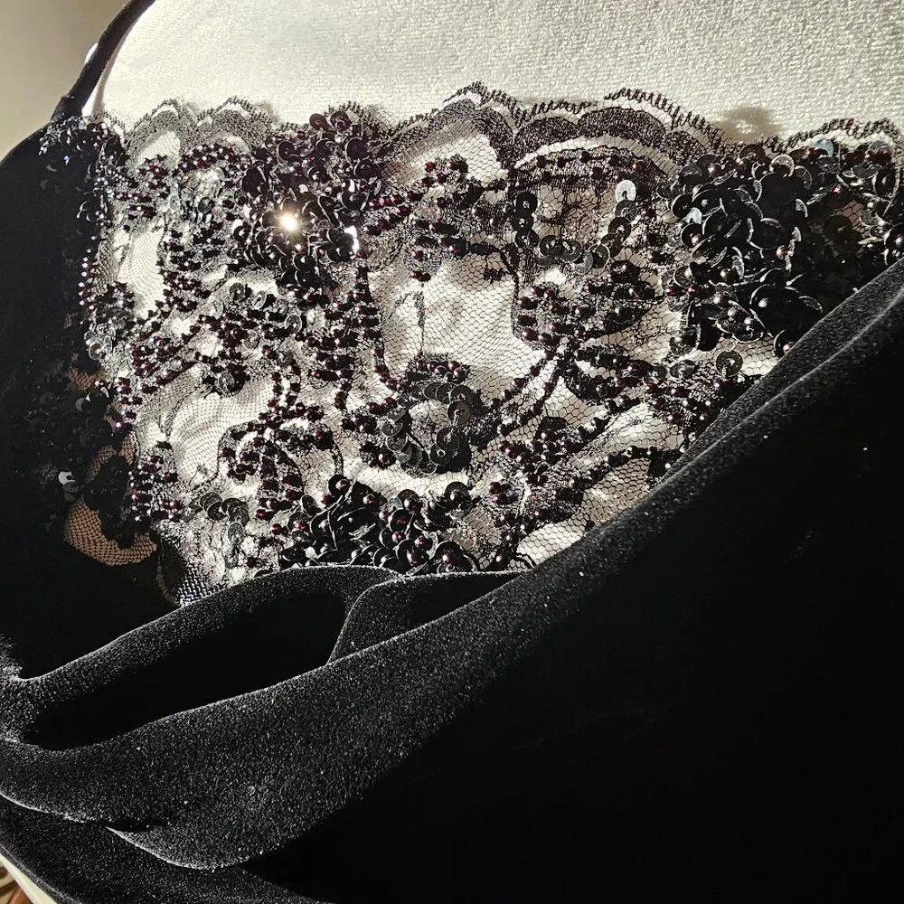 Lauren Ralph Lauren Black Velvet Lace Beaded Gown Dress Size 4 NWT Y2K - Picture 3 of 7